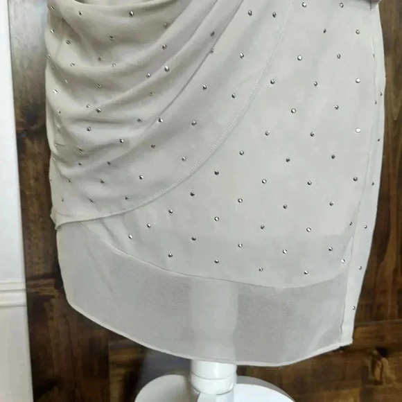 Express Chiffon One Shoulder Sleeveless Mini Dress Rhinestone Short Womens 6 - Picture 7 of 12